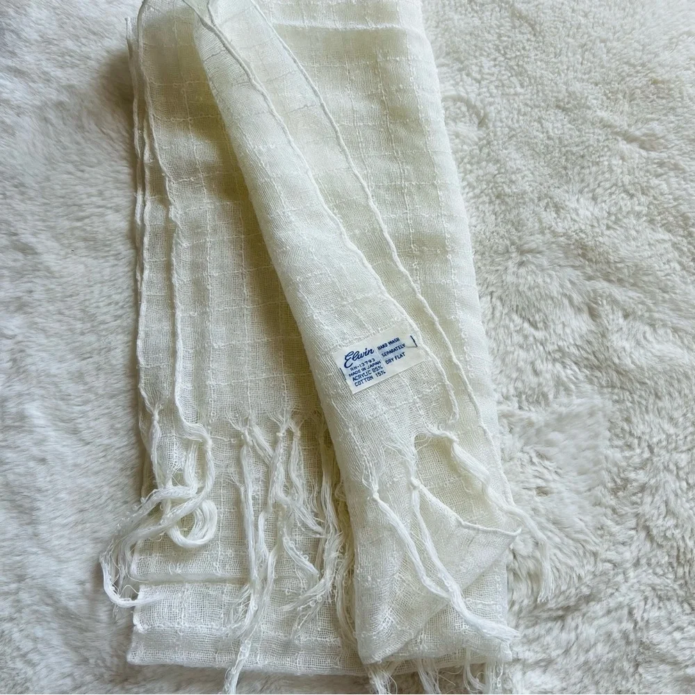 Vintage From 1960’s Elwin White Scarf 70”x18”.